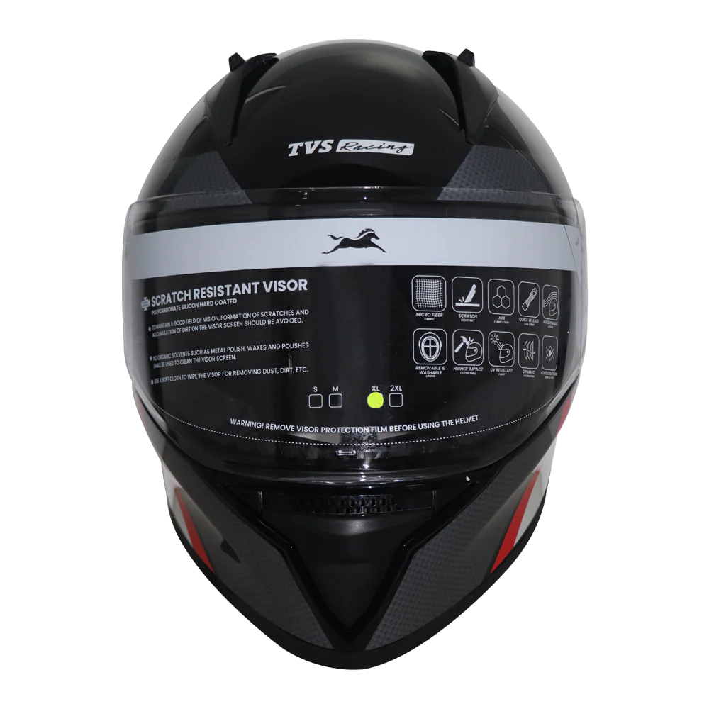 TVS Apache Full Face Helmet - Black, Red & White Strip | Premium Safety & Style - Image 3