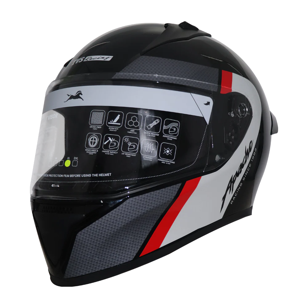 TVS Apache Full Face Helmet - Black, Red & White Strip | Premium Safety & Style - Image 5
