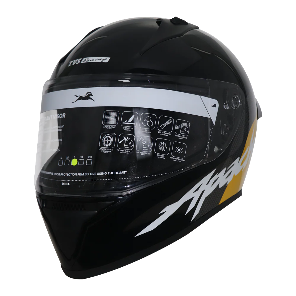 TVS Apache Full Face Helmet - Black with Yellow Strip | Premium Safety & Style - Image 5