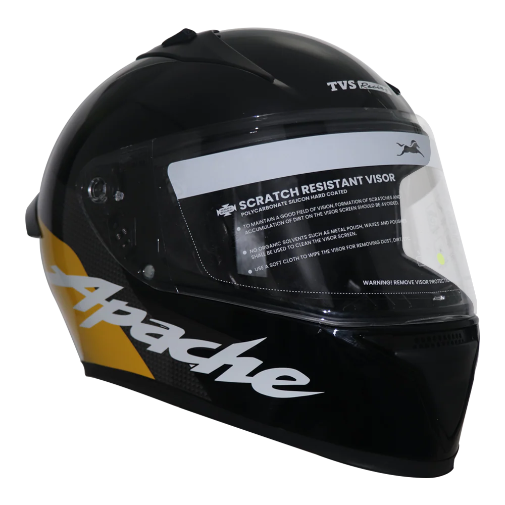 TVS Apache Full Face Helmet - Black with Yellow Strip | Premium Safety & Style - Image 6