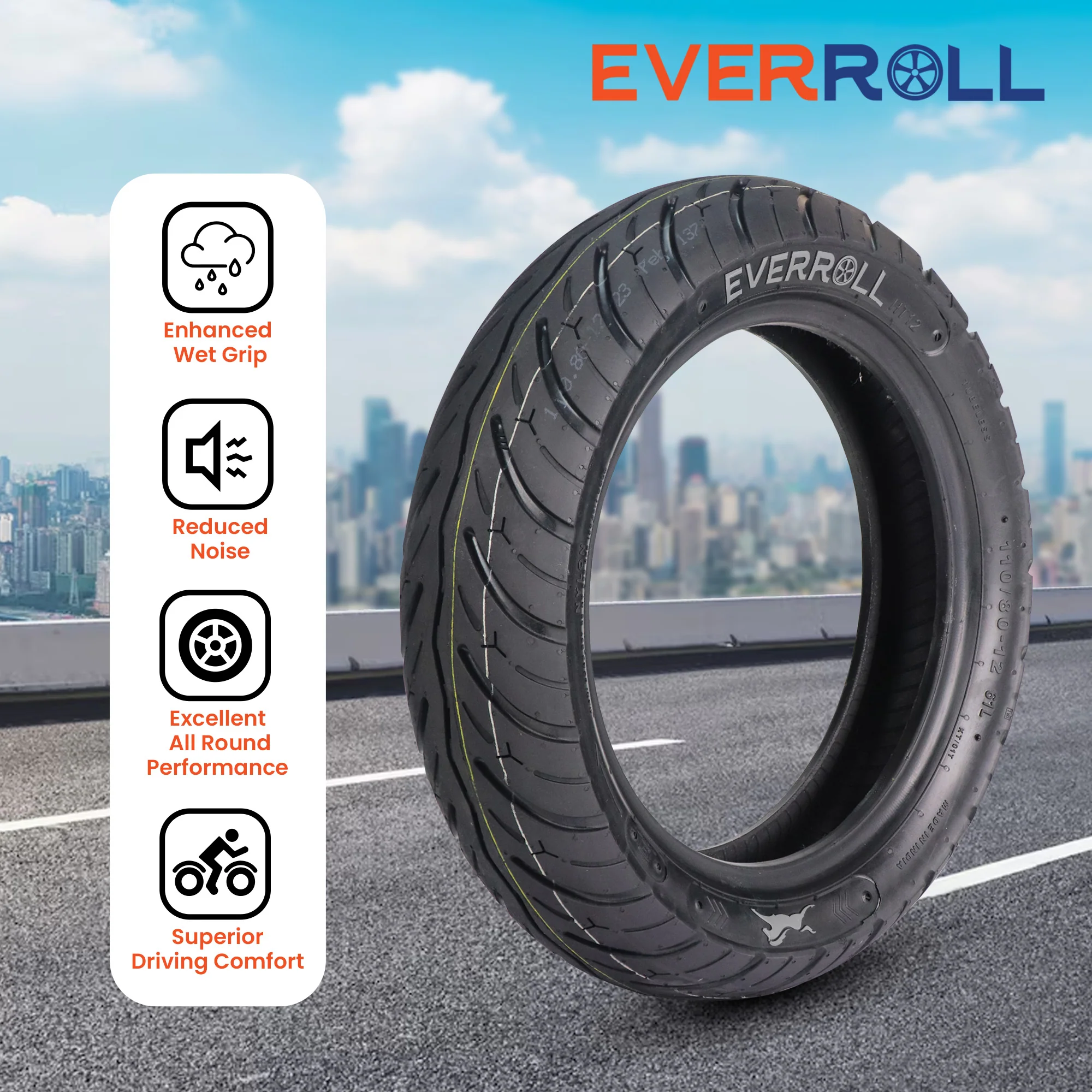 EverRoll 110/80-12 TL PM HT12 Rear Tubeless Nylon Tyre | Vehicle Compatibility - TVS Ntorq Rear - Image 5