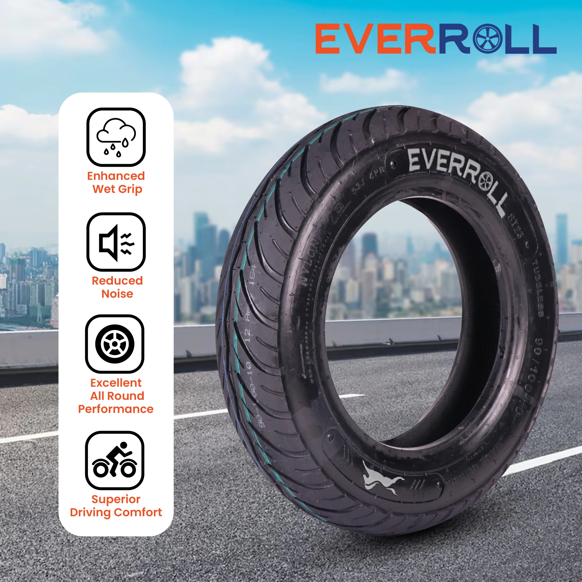 EverRoll Front and Rear Nylon Tubeless Tyre - 90/100-10 TL PM ST23 | Vehicle Compatibility - TVS Scooty Zest 110 - Image 5