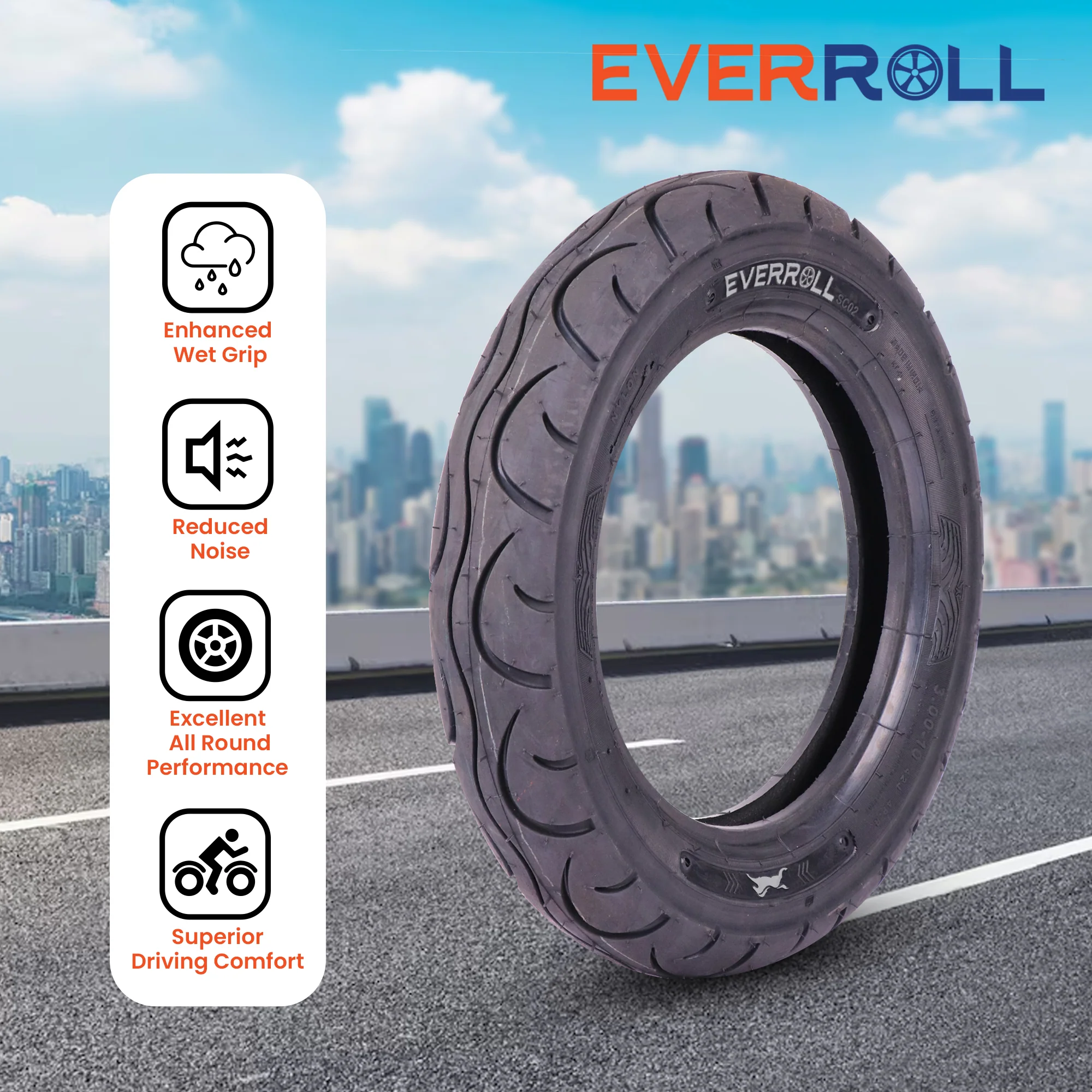 EverRoll Front and Rear Nylon Tyre with Tube - 3.00-10 TT PM  SC02 | Vehicle Compatibility - TVS Scooty Pep+ - Image 5