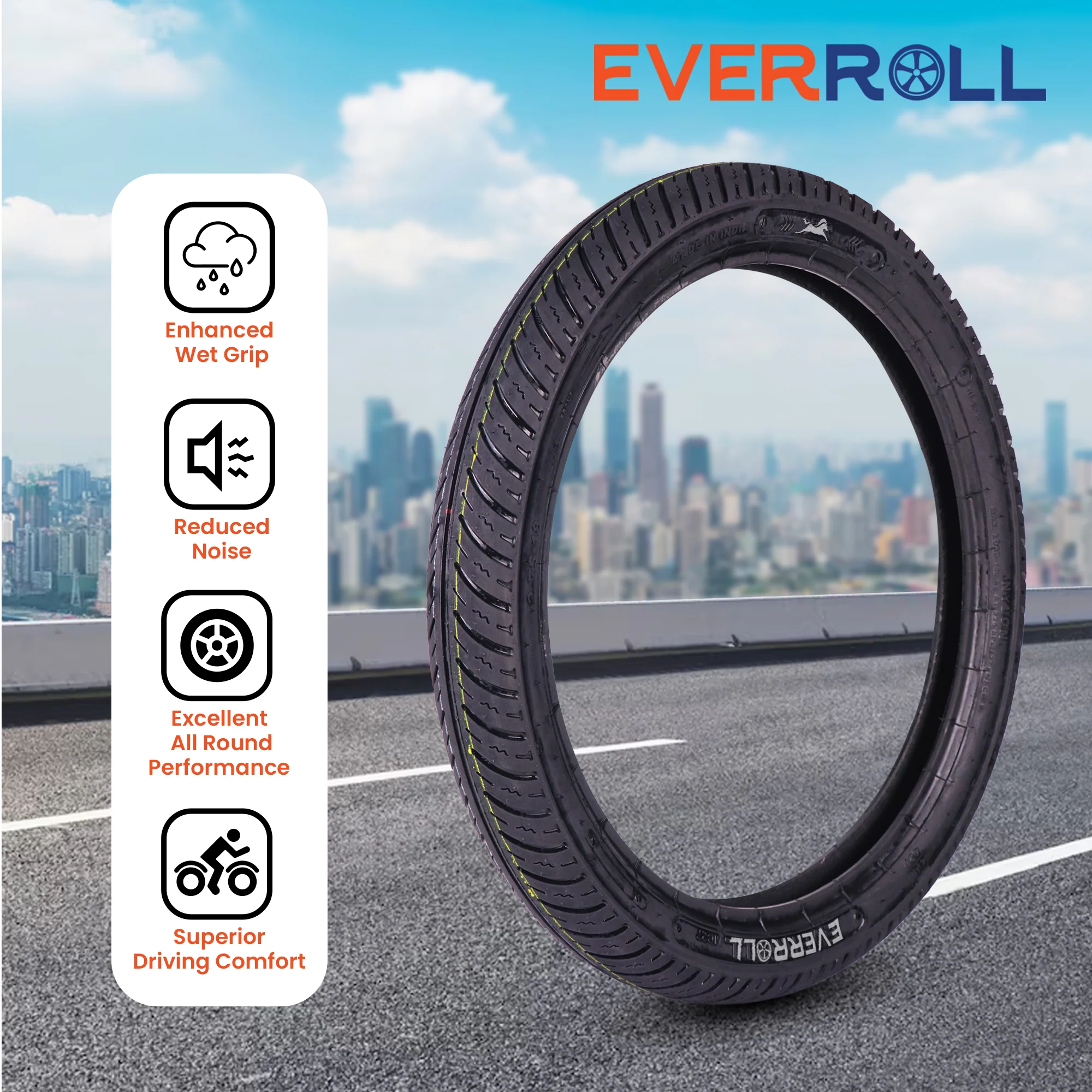 EverRoll Front Nylon Tyre with Tube - 2.75-18 TT PM MC27 | Vehicle Compatibility - TVS Radeon - Image 5