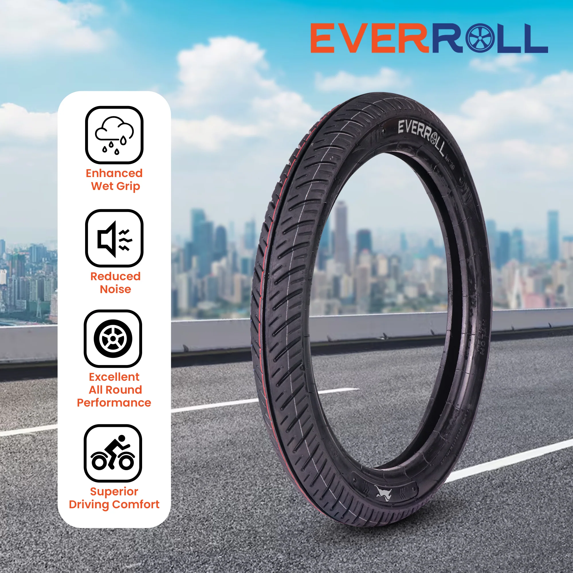 EverRoll Front Tyre with Tube - 2.75-17 TT PM MC30 - Image 4