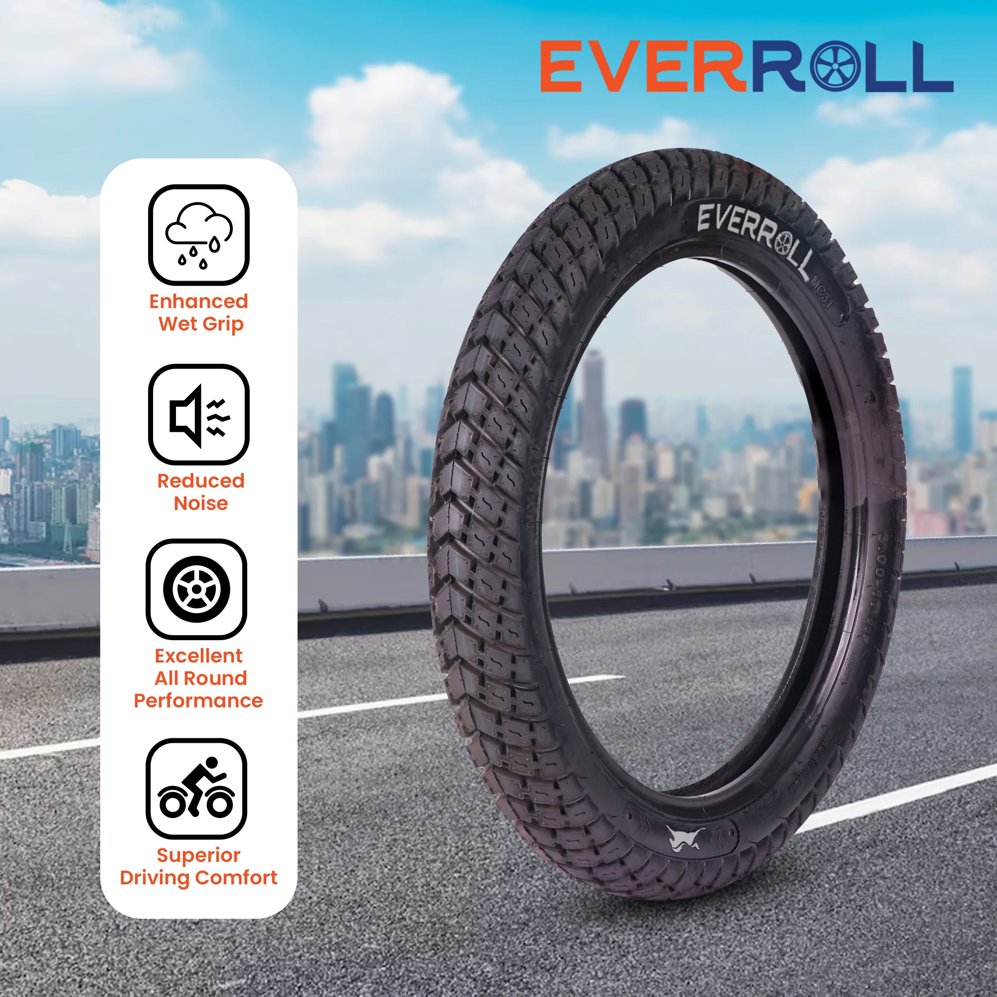 EverRoll Rear Nylon Tyre with Tube - 3.00-17 TT PM MC31 - Image 4