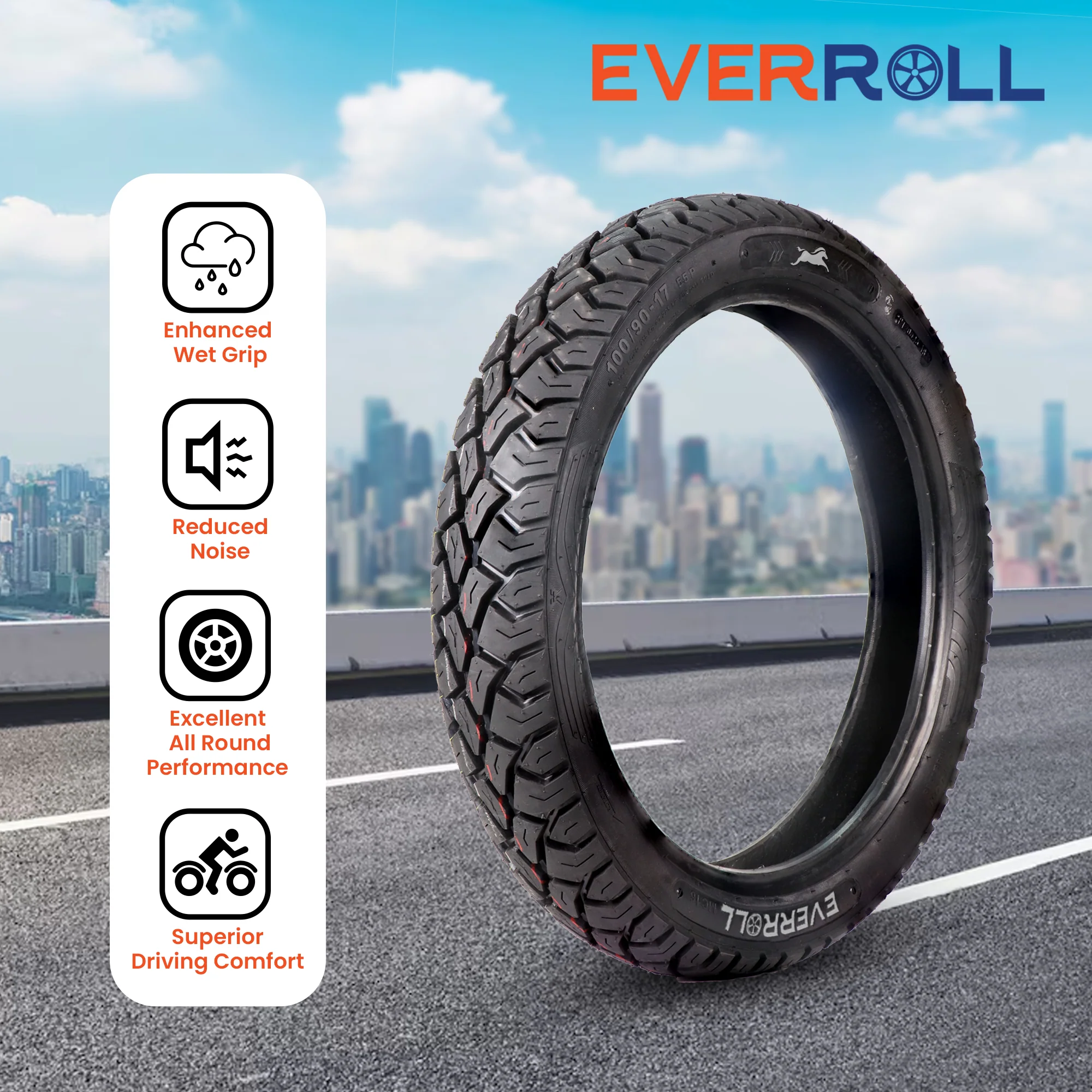 EverRoll Rear Tubeless Nylon Tyre - 100/90-17 TL PM MC16 | Vehicle Compatibility - TVS Flame DS 125, TVS Raider - Image 5