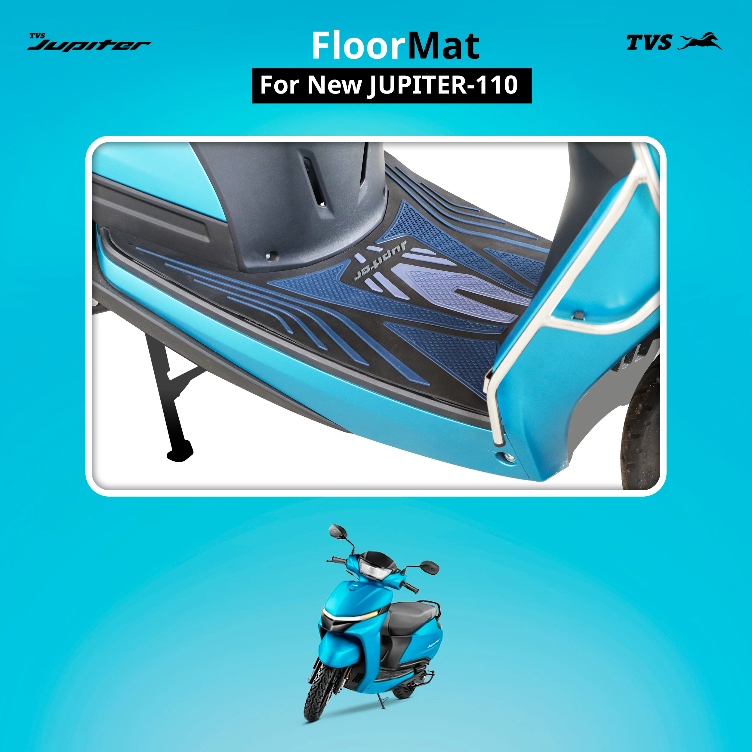 Floor Mat Black & Blue for Jupiter 110 | Premium Vehicle Floor Mat - Image 2
