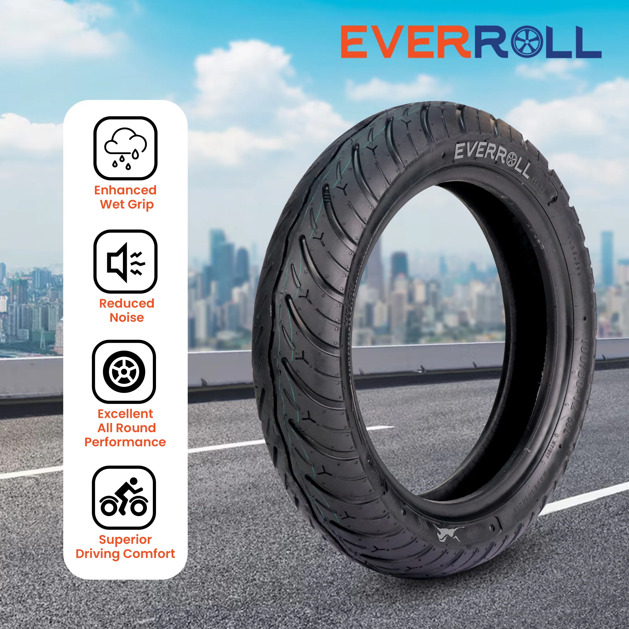 EverRoll Front Tubeless Nylon Tyre - 100/80-12 TL PM HT11 | Vehicle Compatibility - TVS Ntorq - Image 5