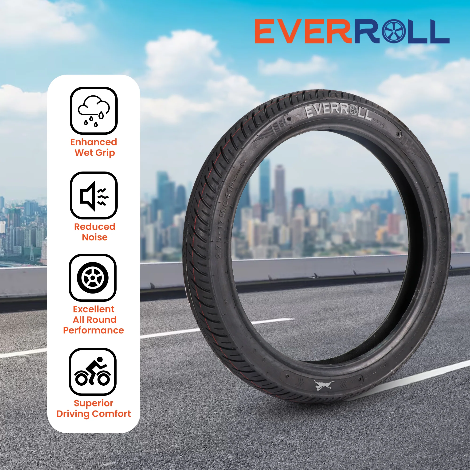 EverRoll Front Tubeless Nylon Tyre - 2.75-17 TL | Vehicle Compatibility - TVS Sport, Star City, 125, VictorGX 110 - Image 5