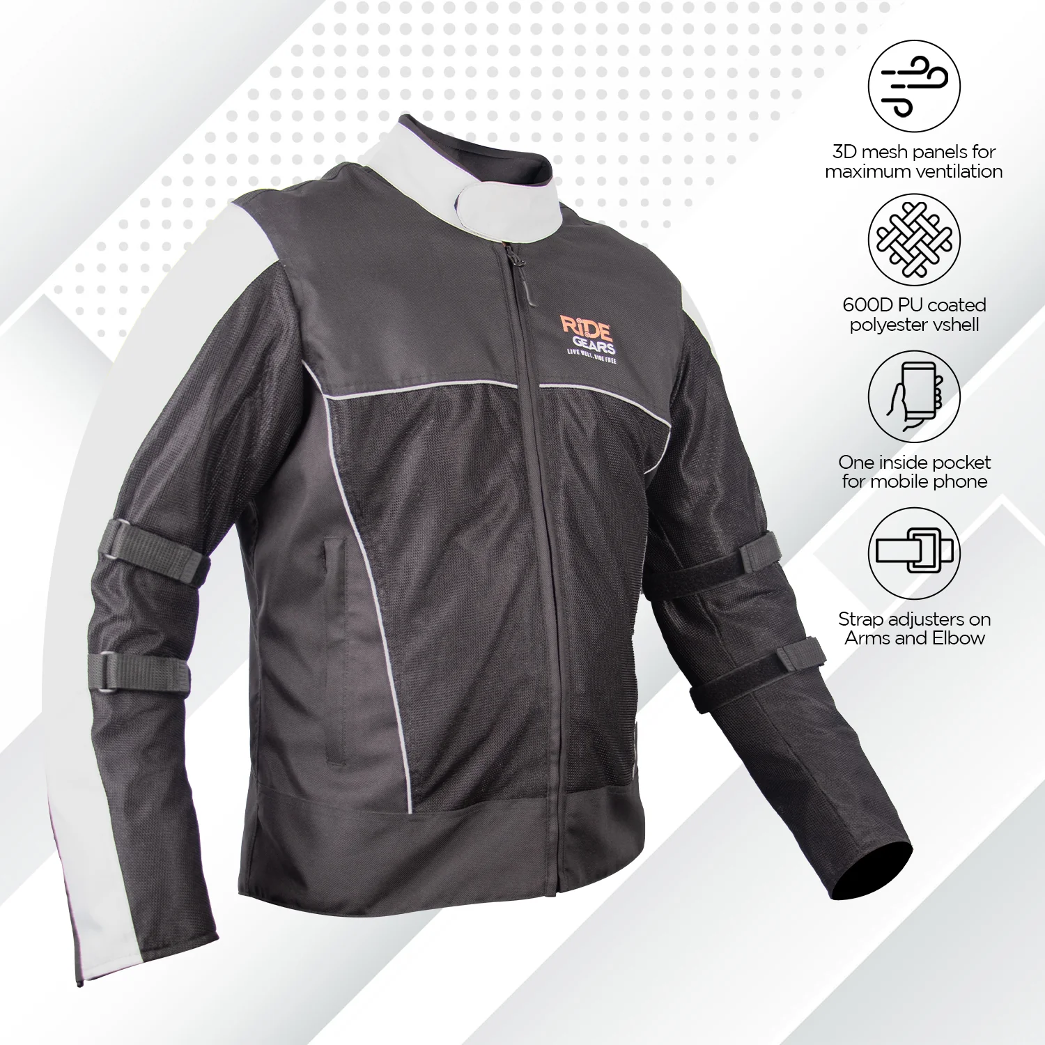 Ride Gears Ventilated Mesh Riding Jacket with CE Level 2 Impact Protection – 600D PU Coated Polyester - Image 8