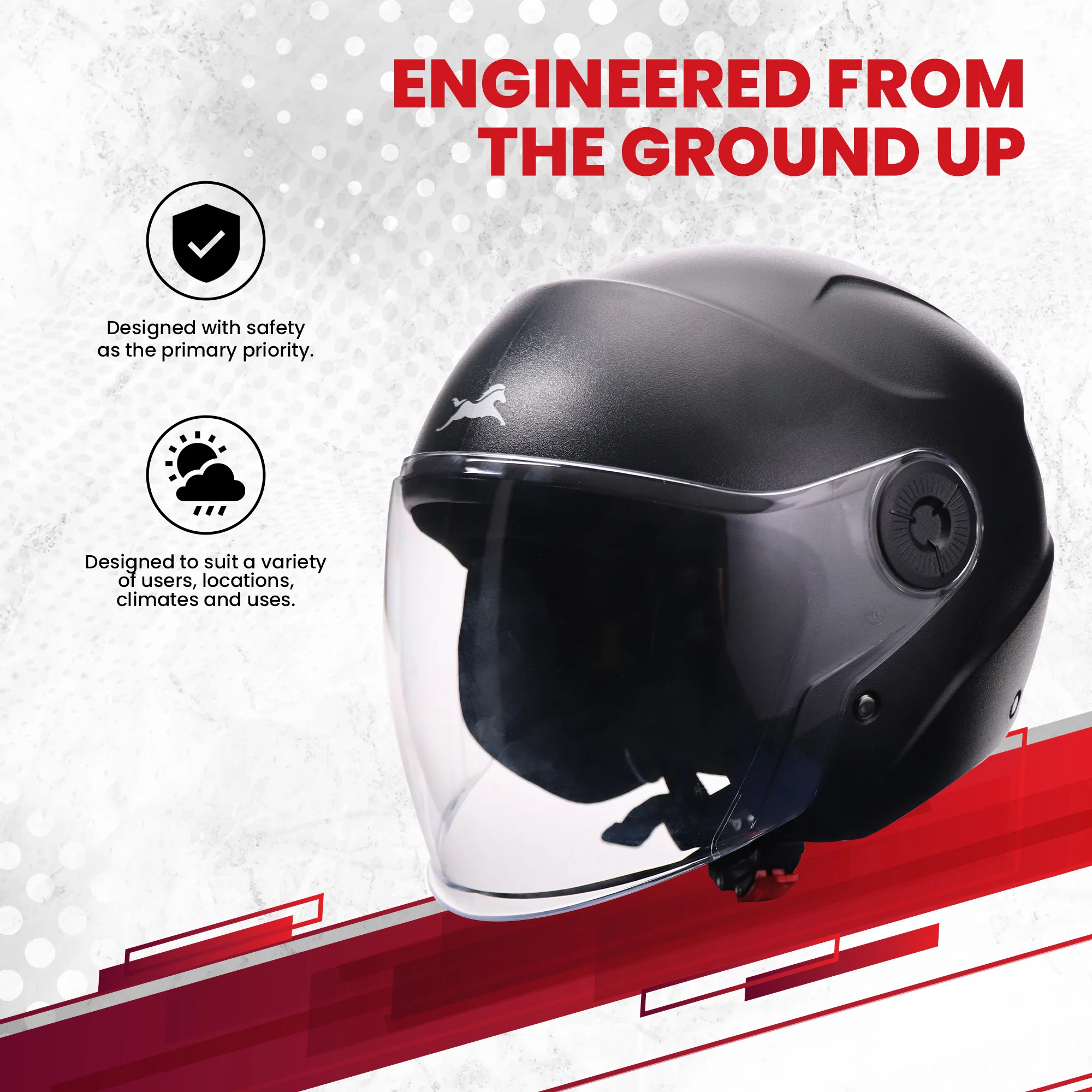TVS ACE Open Face Unisex Helmet with Full Coverage Visor - ISI Certified - Image 3