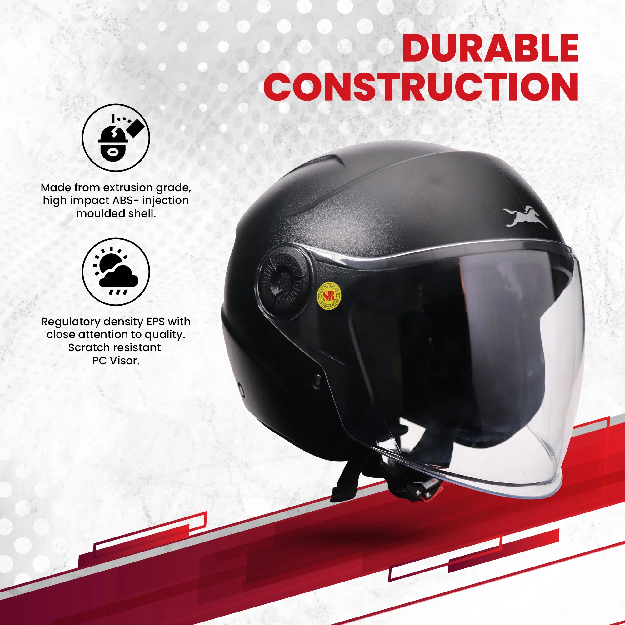 TVS ACE Open Face Unisex Helmet with Full Coverage Visor - ISI Certified - Image 4