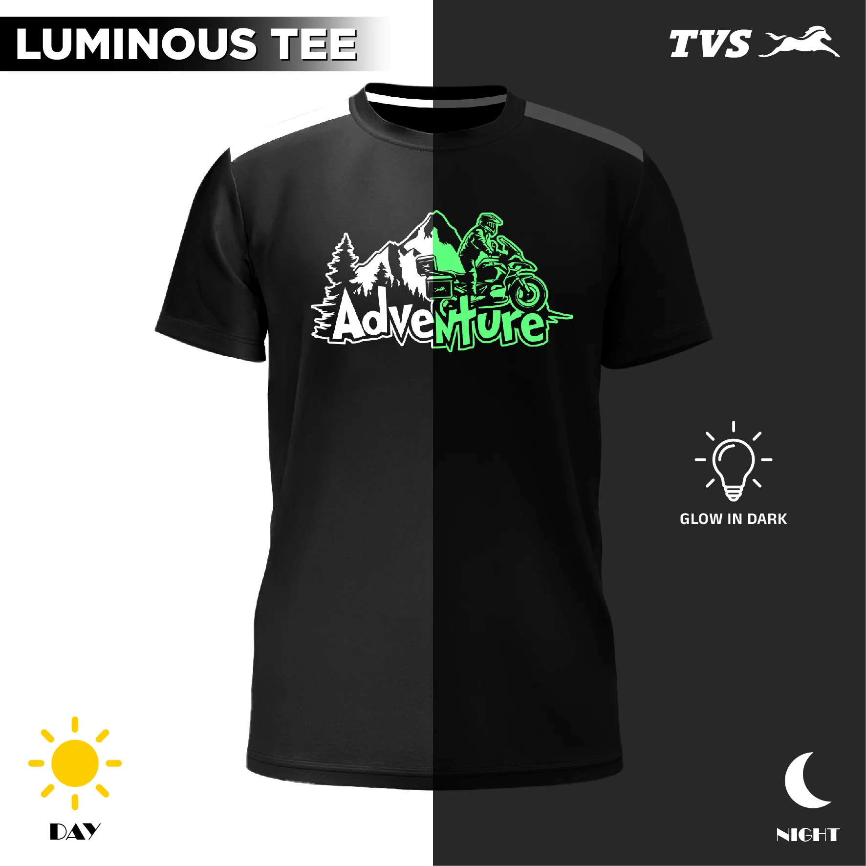 TVS Adventure Round Neck Cotton T Shirt | Glow in Dark - Image 2