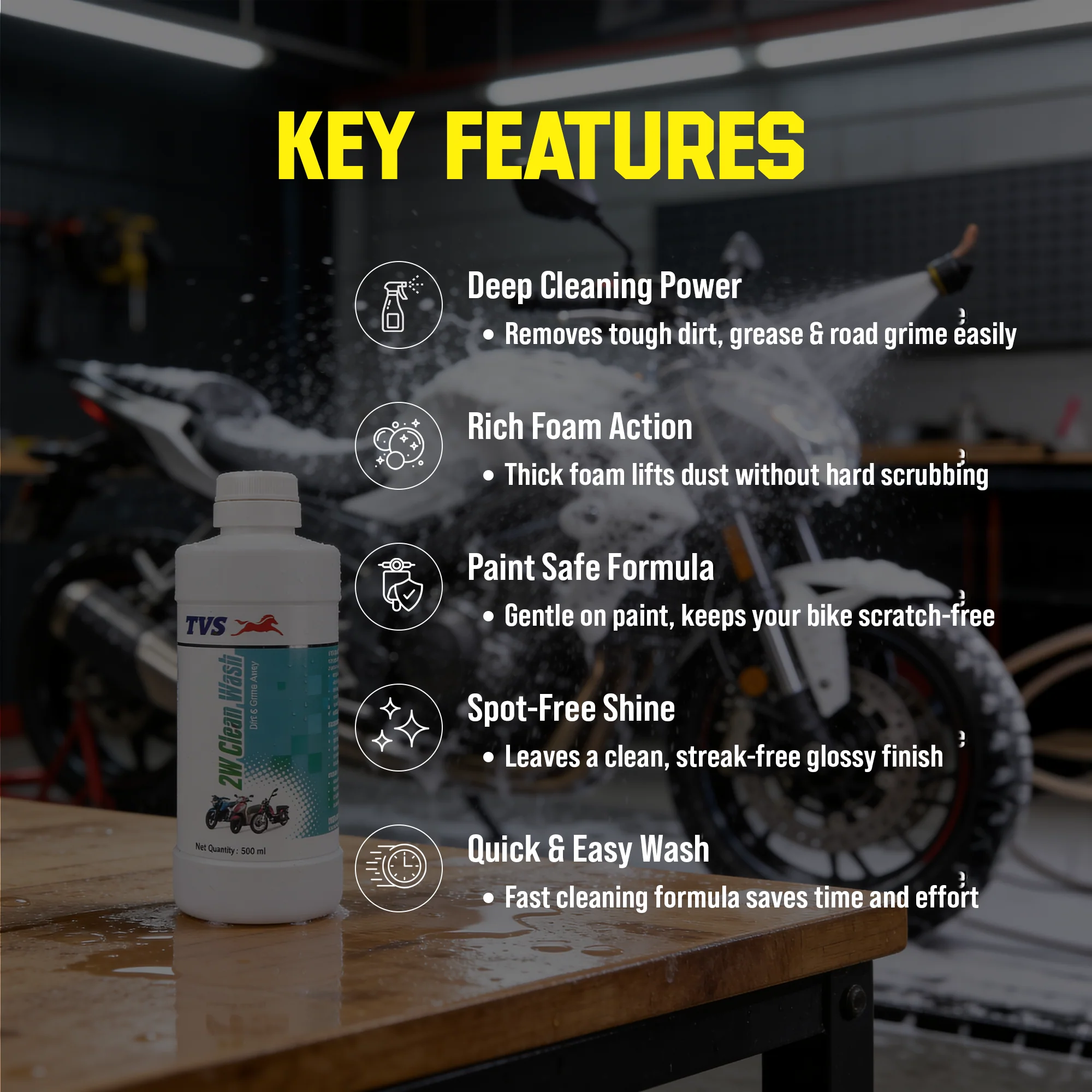 TVS Clean Wash 500 ml | Tough on Grease, Gentle on Shine - Image 3
