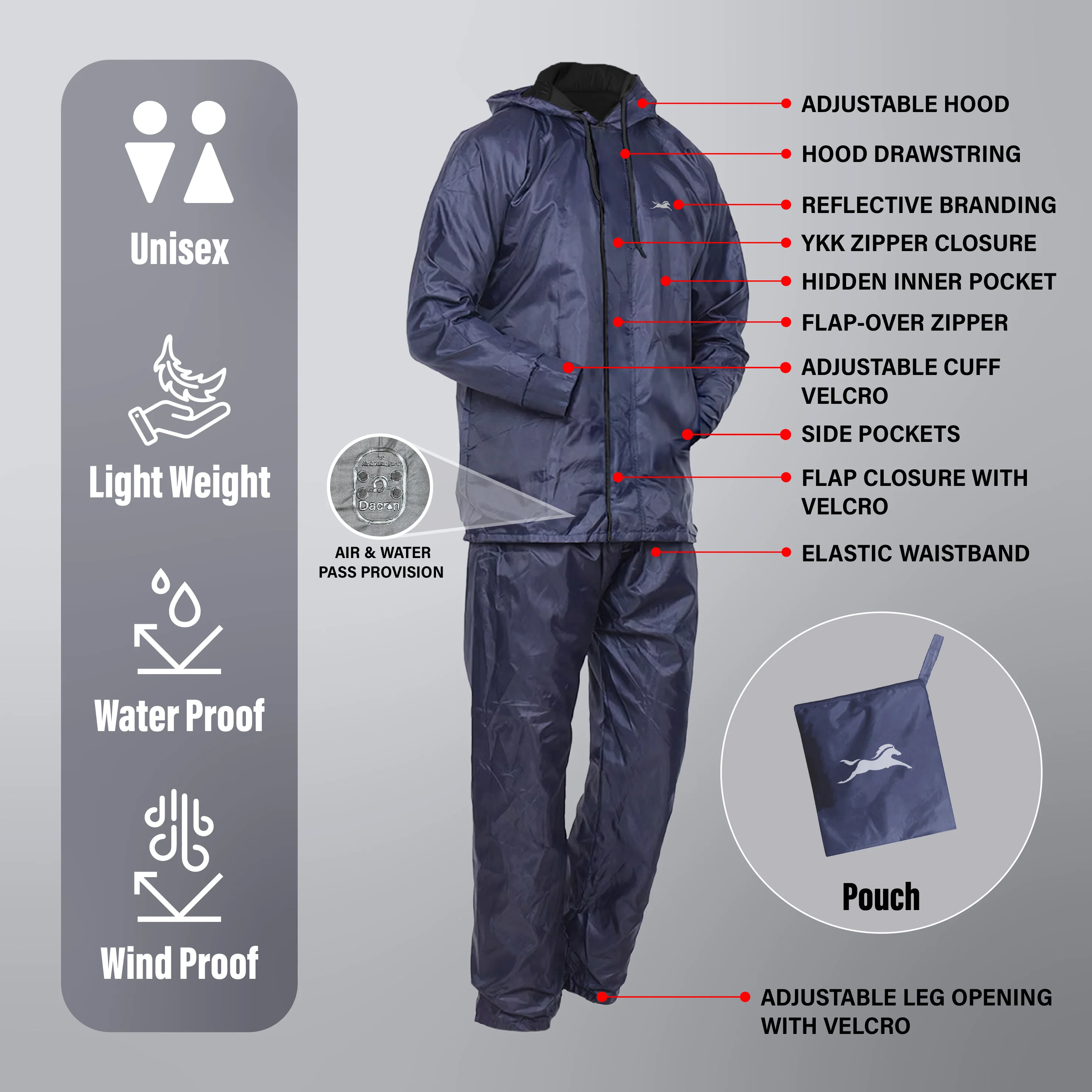TVS Double Layer Polyester Raincoat with Pant and Adjustable Drawcord for Hoodie - Image 2