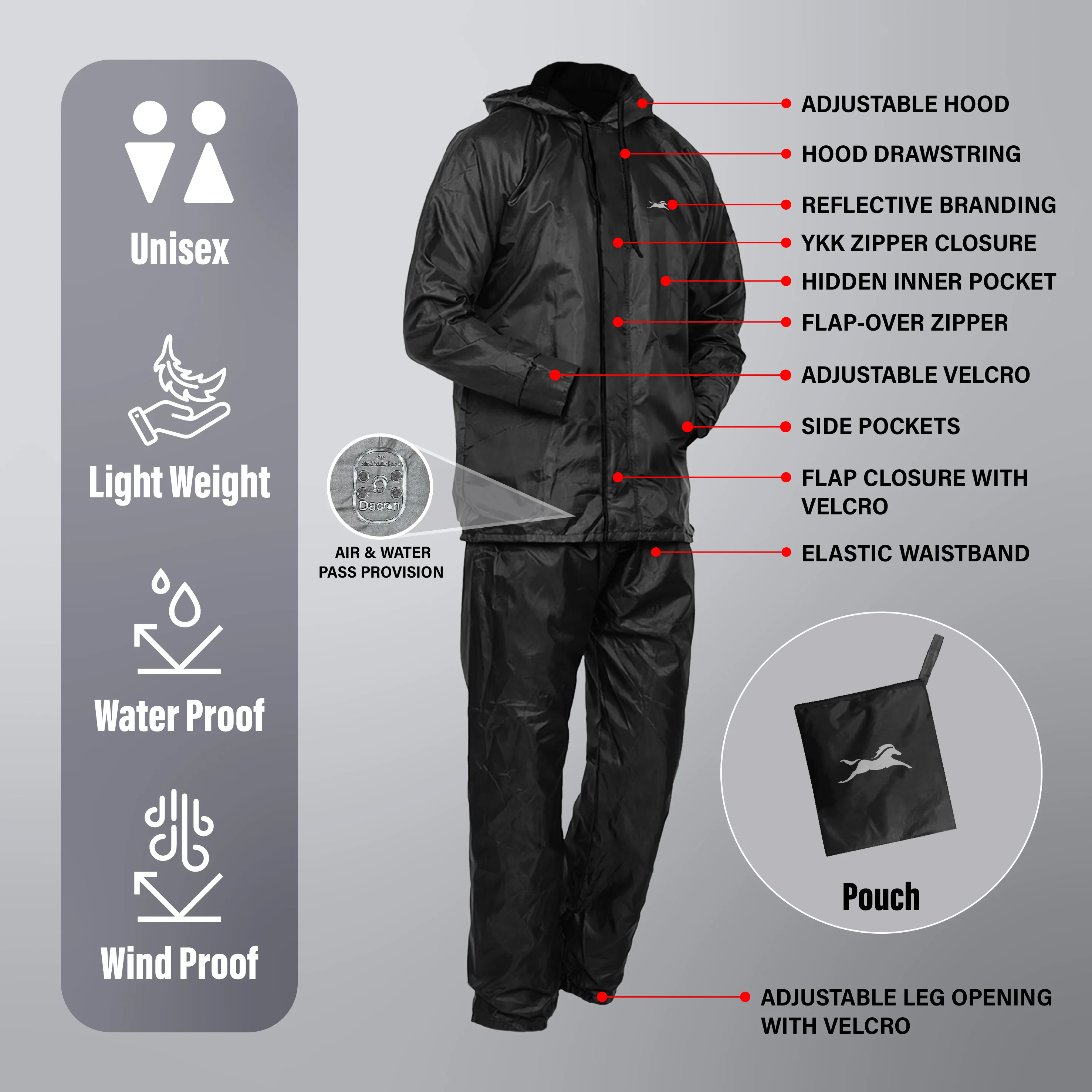 TVS Double Layer Polyester Raincoat with Pant and Adjustable Drawcord for Hoodie - Image 8