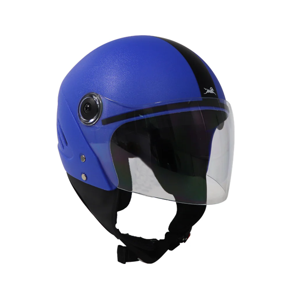TVS Open Face Helmet - ISI & DOT Certified, Matt Black Eco Blue, Size L | Unisex Safety & Comfort - Image 3