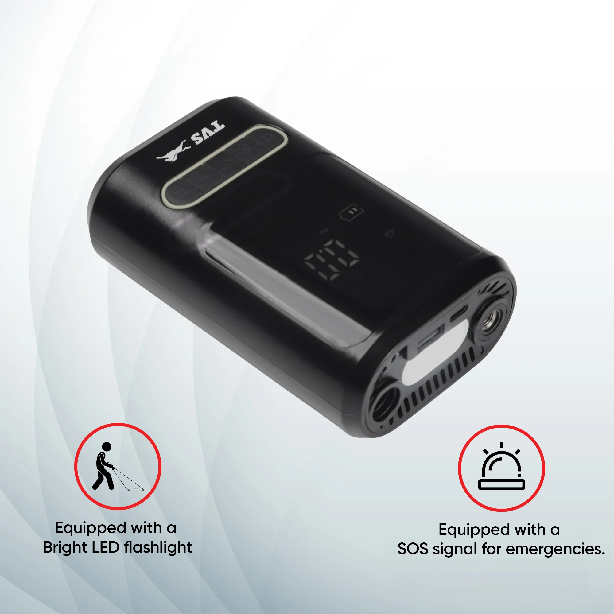 TVS Portable Tyre Air Inflator 150 PSI – Digital Meter, LED Light, Multi-Nozzle, Multi-Mode, Rechargeable 2000*2 mAh Battery Air Pump for Car, Bike & Bicycle - Image 9