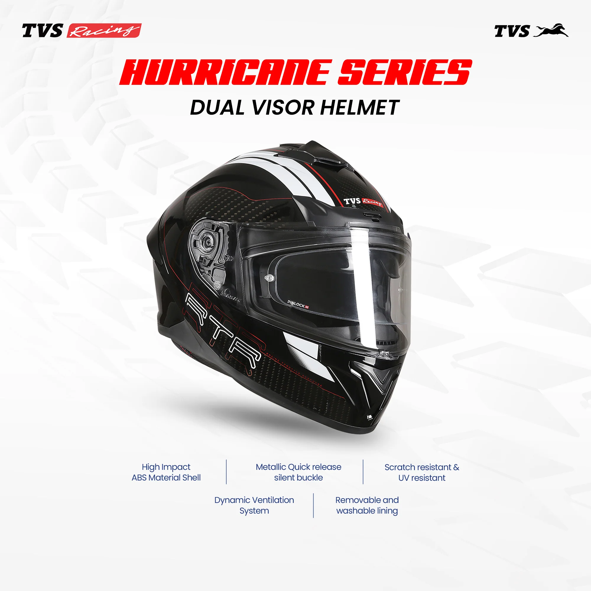 TVS Racing Hurricane Series Full Face Dual Visor Helmet for Men | Premium Bike Helmets with ABS Shell, UV Paint | Quick Release System | Aerodynamic Design | ECE, DOT & ISI Certified - Image 2