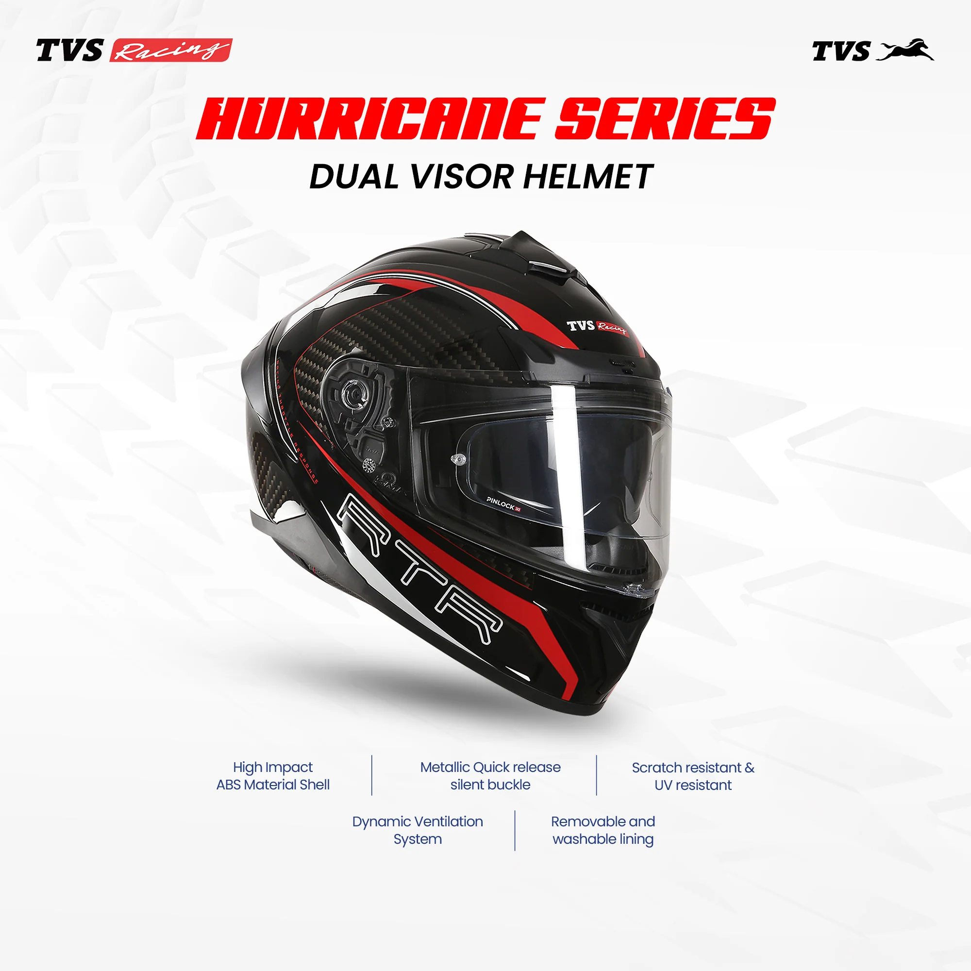 TVS Racing Hurricane Series Full Face Dual Visor Helmet for Men | Premium Bike Helmets with ABS Shell, UV Paint | Quick Release System | Aerodynamic Design | ECE, DOT & ISI Certified - Image 2