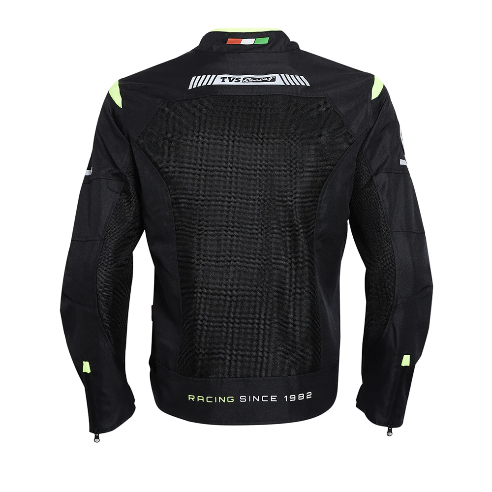 TVS Racing Asphalt Riding Jacket for Men | High Abrasion 600D Polyester, Basic Bike Jacket (Neon) - Image 14