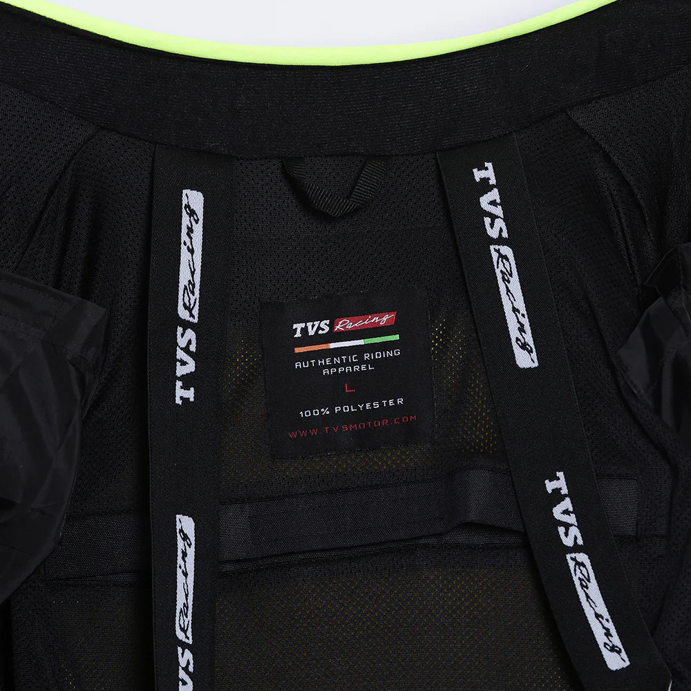 TVS Racing Asphalt Riding Jacket for Men | High Abrasion 600D Polyester, Basic Bike Jacket (Neon) - Image 16