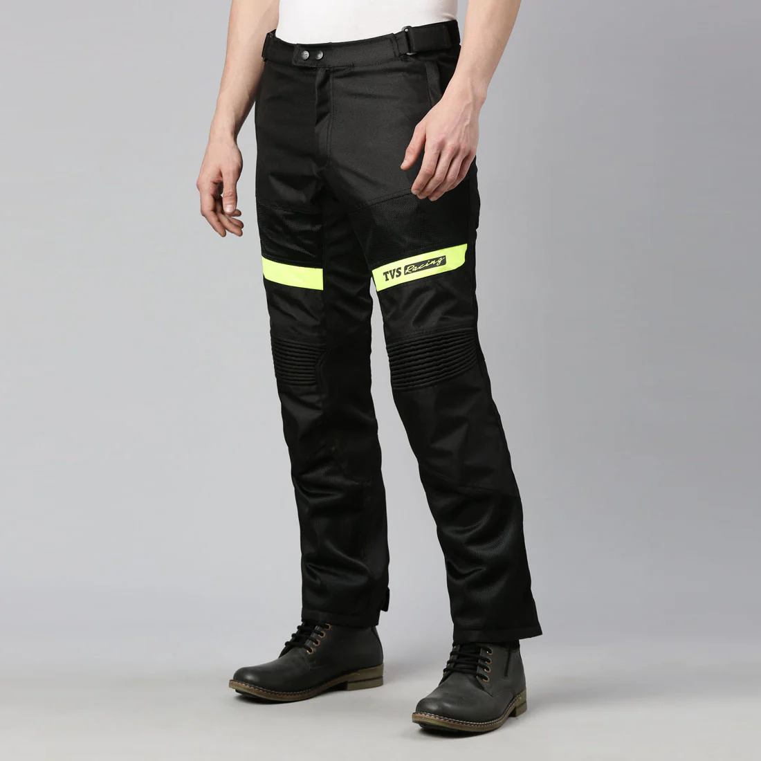 TVS Racing Riding Pant for Men – CE Level 2 Knee Armor, High Abrasion Resistance, Adjustable Fit & Reflective Safety (Black/Neon) - Image 2