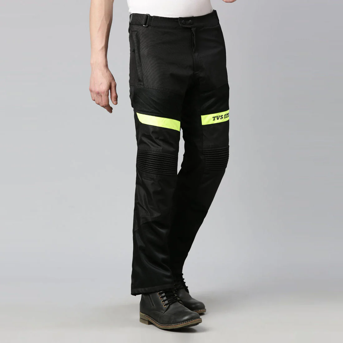 TVS Racing Riding Pant for Men – CE Level 2 Knee Armor, High Abrasion Resistance, Adjustable Fit & Reflective Safety (Black/Neon) - Image 3