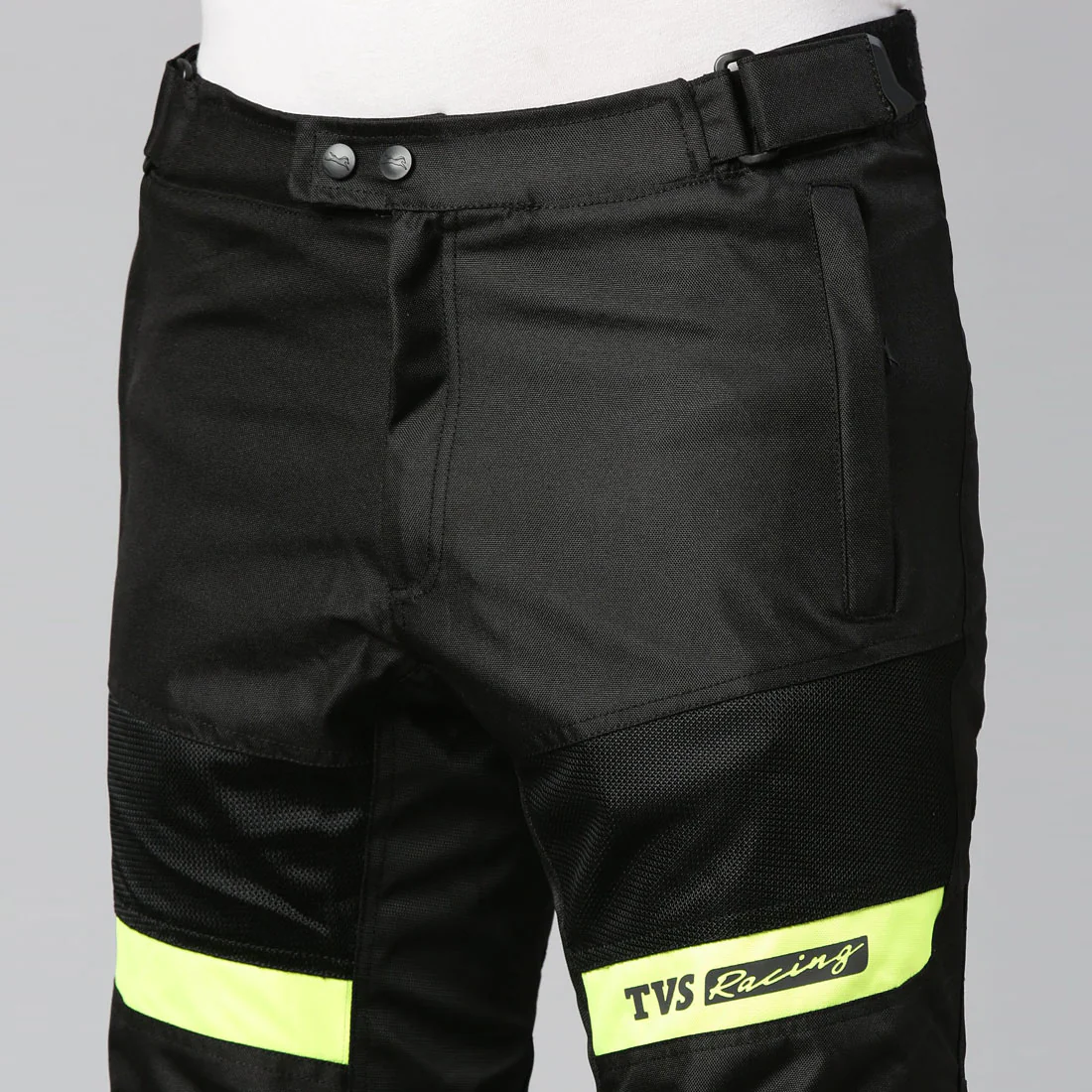 TVS Racing Riding Pant for Men – CE Level 2 Knee Armor, High Abrasion Resistance, Adjustable Fit & Reflective Safety (Black/Neon) - Image 5