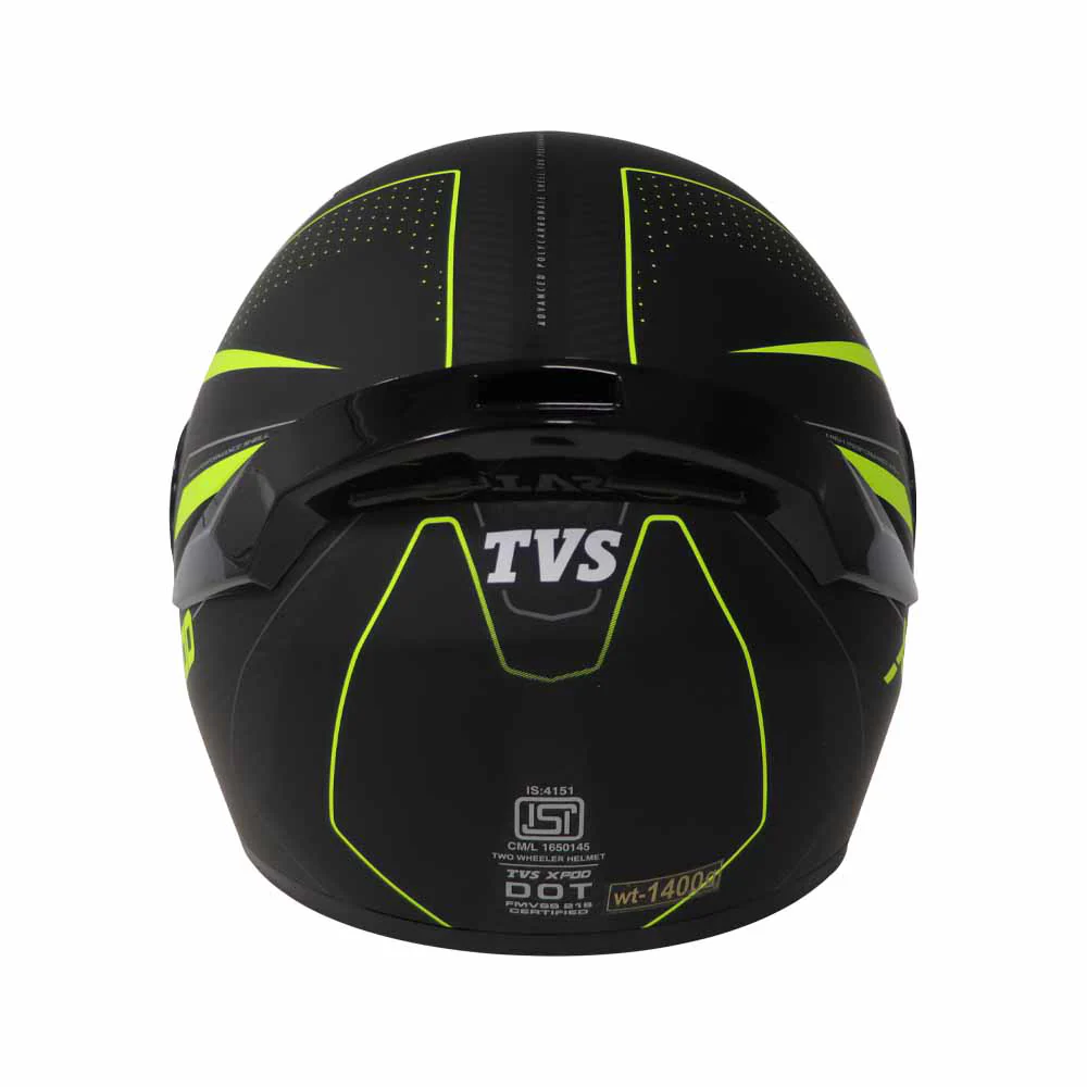 TVS XPOD Aerodynamic Helmet - ISI & DOT Certified Helmet for Men in Blistering Black & Neon with Ultrawide Visor - Image 6
