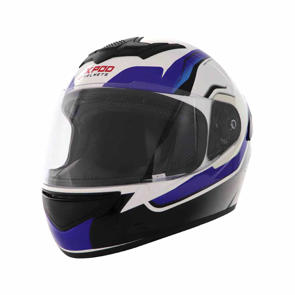 TVS XPOD Aerodynamic Helmet - ISI & DOT Certified Helmet for Men in Speedy White & Blue with Ultrawide Visor - Image 3