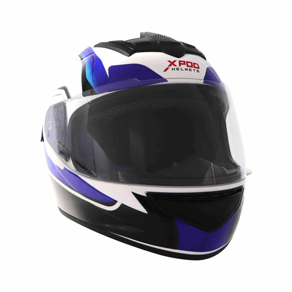 TVS XPOD Aerodynamic Helmet - ISI & DOT Certified Helmet for Men in Speedy White & Blue with Ultrawide Visor - Image 4