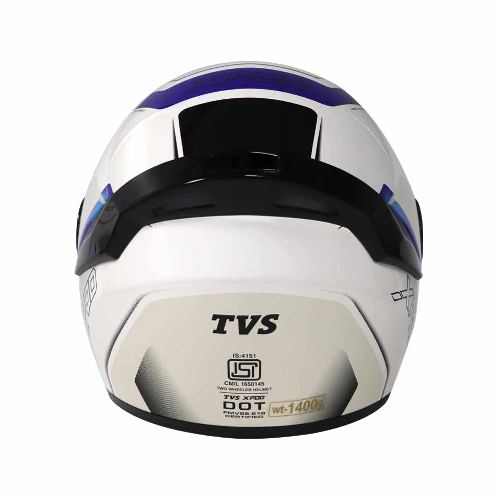 TVS XPOD Aerodynamic Helmet - ISI & DOT Certified Helmet for Men in Speedy White & Blue with Ultrawide Visor - Image 6