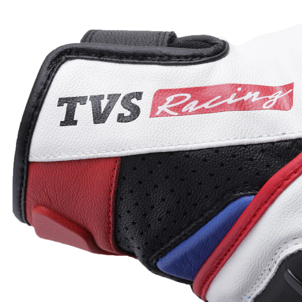 TVS Racing Race Riding Gloves for Men | Thermo-Plastic Rubber Protection, Touch Screen Compatible, Visor Wiper (White & Blue) - Image 4