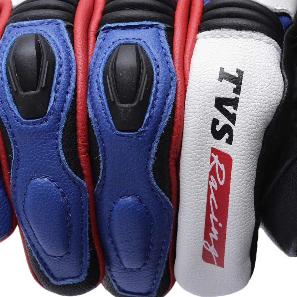 TVS Racing Race Riding Gloves for Men | Thermo-Plastic Rubber Protection, Touch Screen Compatible, Visor Wiper (White & Blue) - Image 5