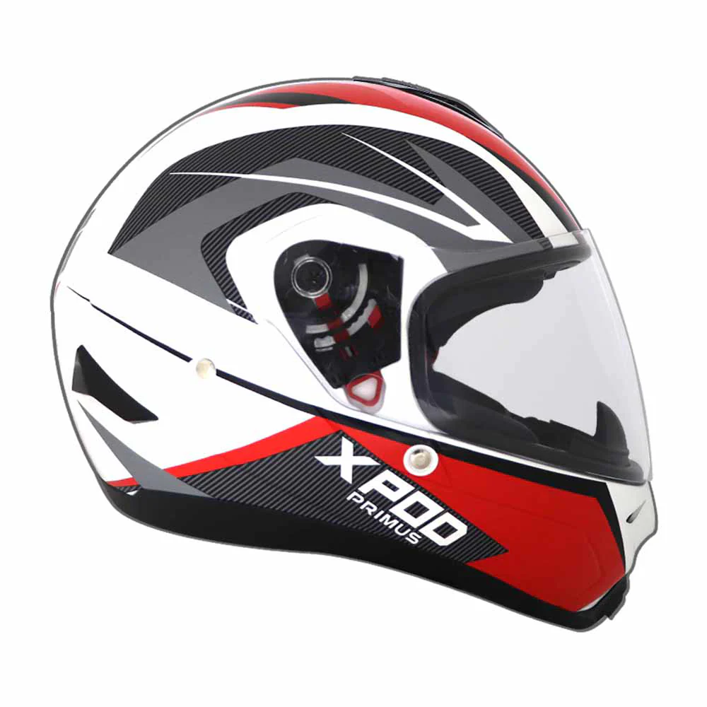 TVS XPOD Primus Helmet for Men - ISI & DOT Certified, EPS Impact Absorption, Quick Release (White Red) - Image 3