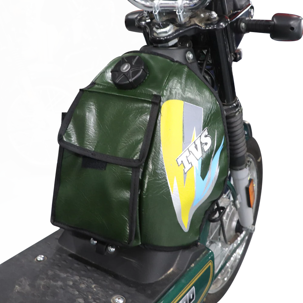 TVS XL100 Tank Cover - Glossy Green with Graphics, Durable & Water-Resistant - Image 2