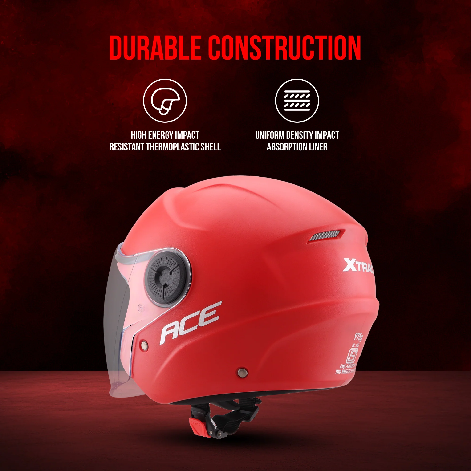 Xtrac Ace Half Face Helmet – ISI Certified Open Face Helmet for Men & Women - Image 10